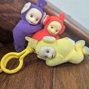 vintage Teletubbies Keychain Backpack 4” Plush Clip Laa Laa & Po Tinky Winky